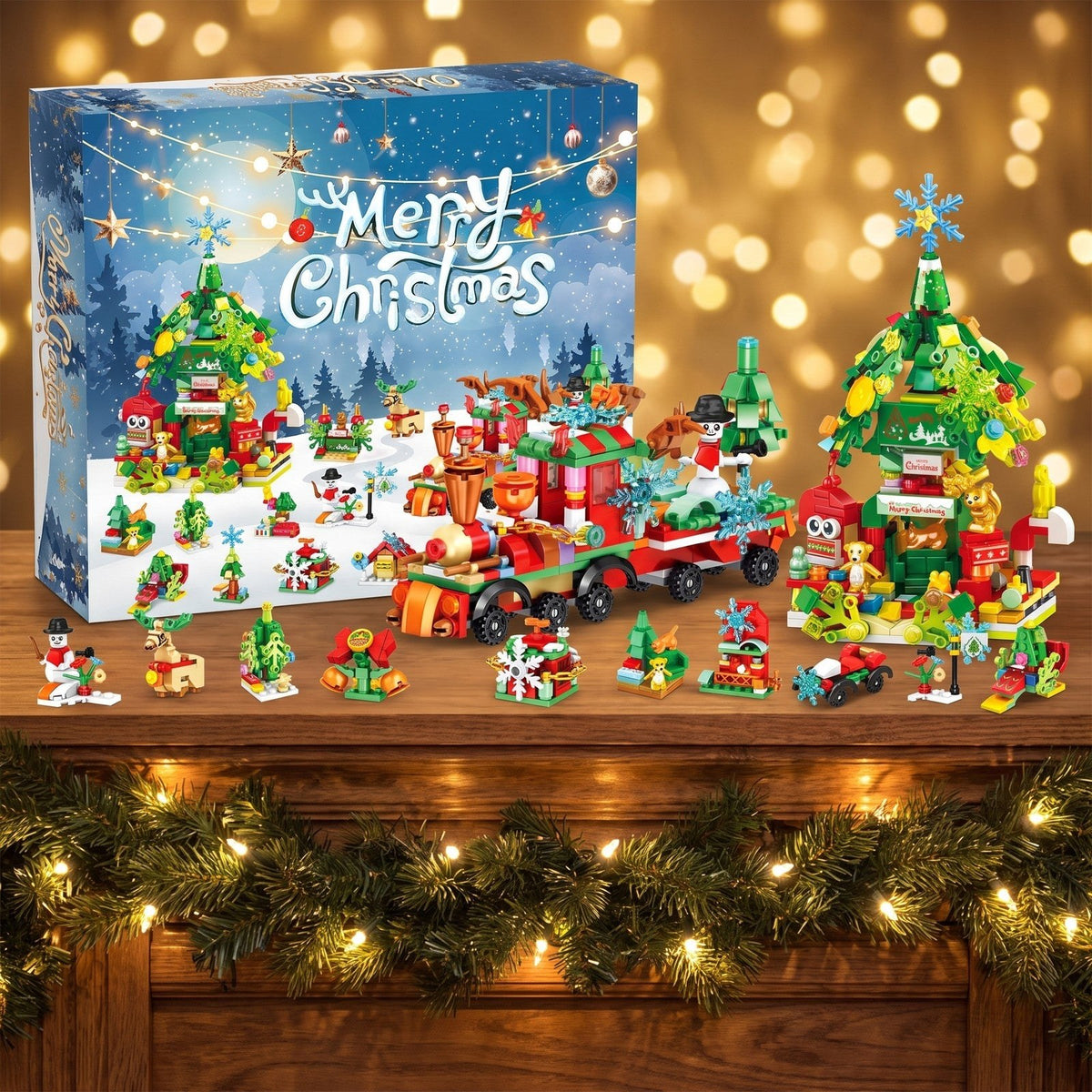Calendrier de l'Avent Train de Noël et Maison-Sapin, 699 Pièces en Briques