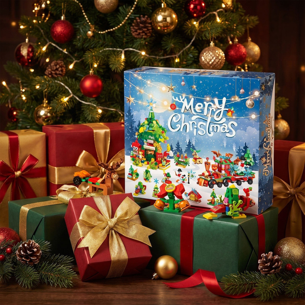 Calendrier de l'Avent Train de Noël et Maison-Sapin, 699 Pièces en Briques