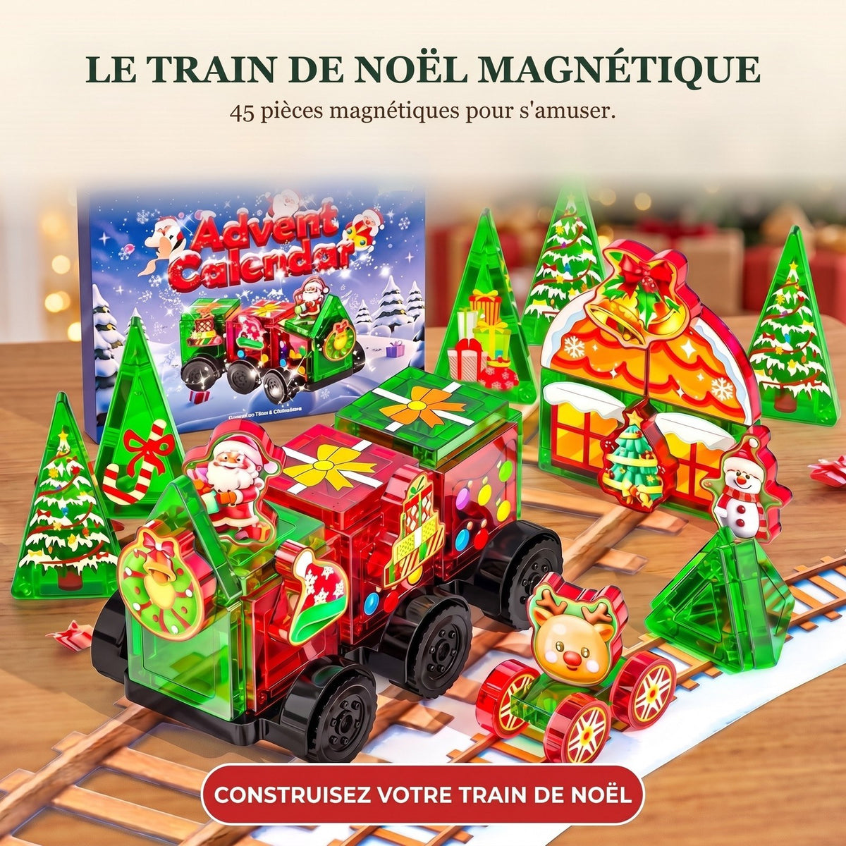 Calendrier de l'Avent Train de Noël Magnétique, 45 Pièces