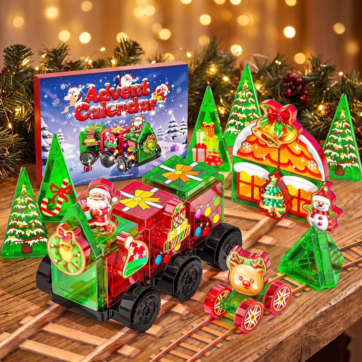 Calendrier de l'Avent Train de Noël Magnétique, 45 Pièces