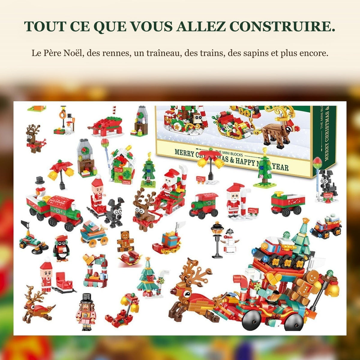 Calendrier de l'Avent Traîneau du Père Noël en Mini-Briques, Village de Noël