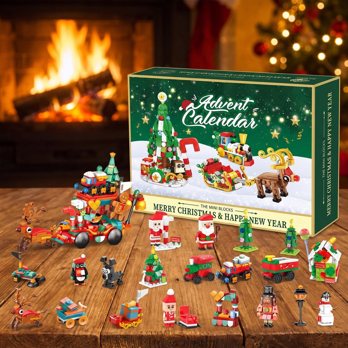 Calendrier de l'Avent Traîneau du Père Noël en Mini-Briques, Village de Noël