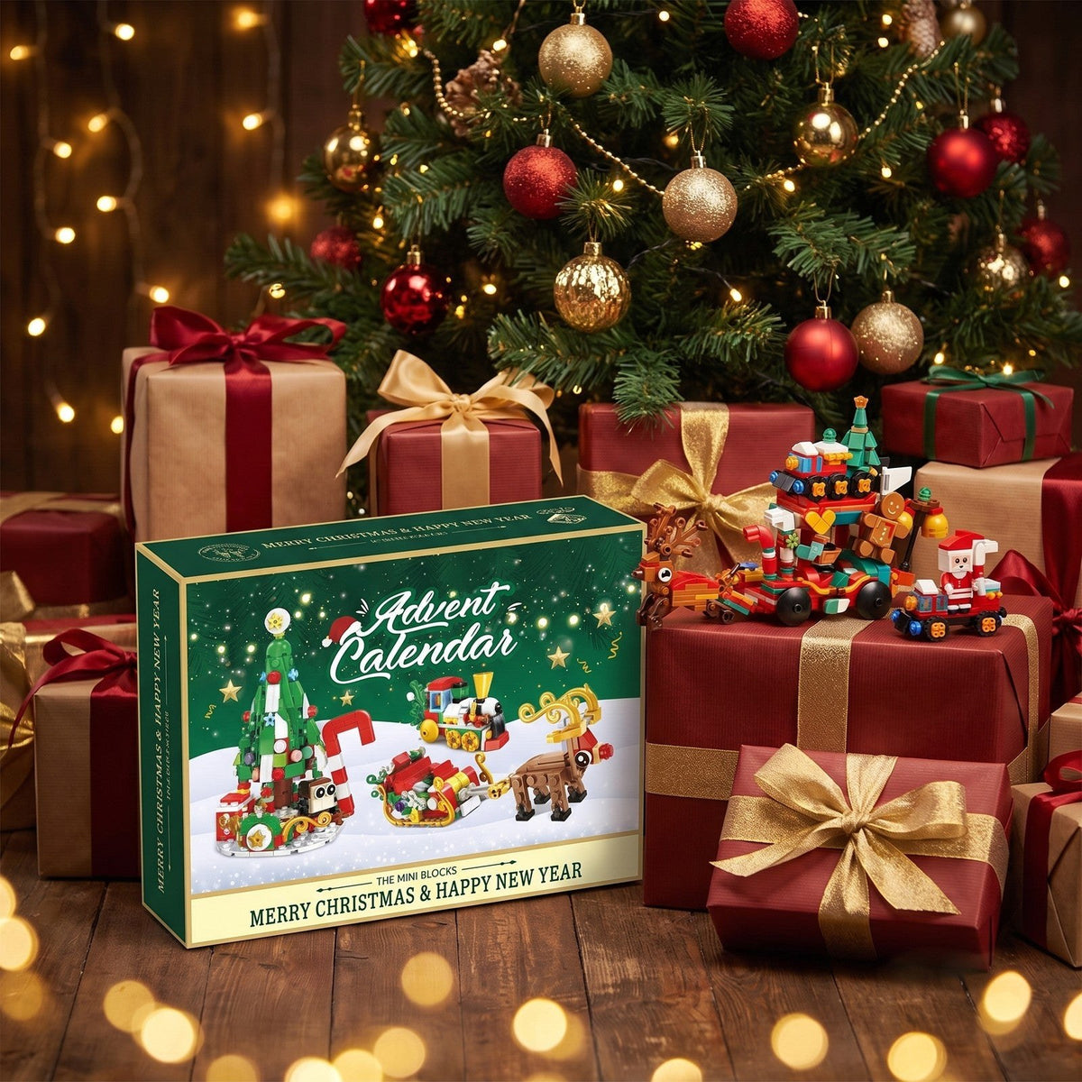 Calendrier de l'Avent Traîneau du Père Noël en Mini-Briques, Village de Noël
