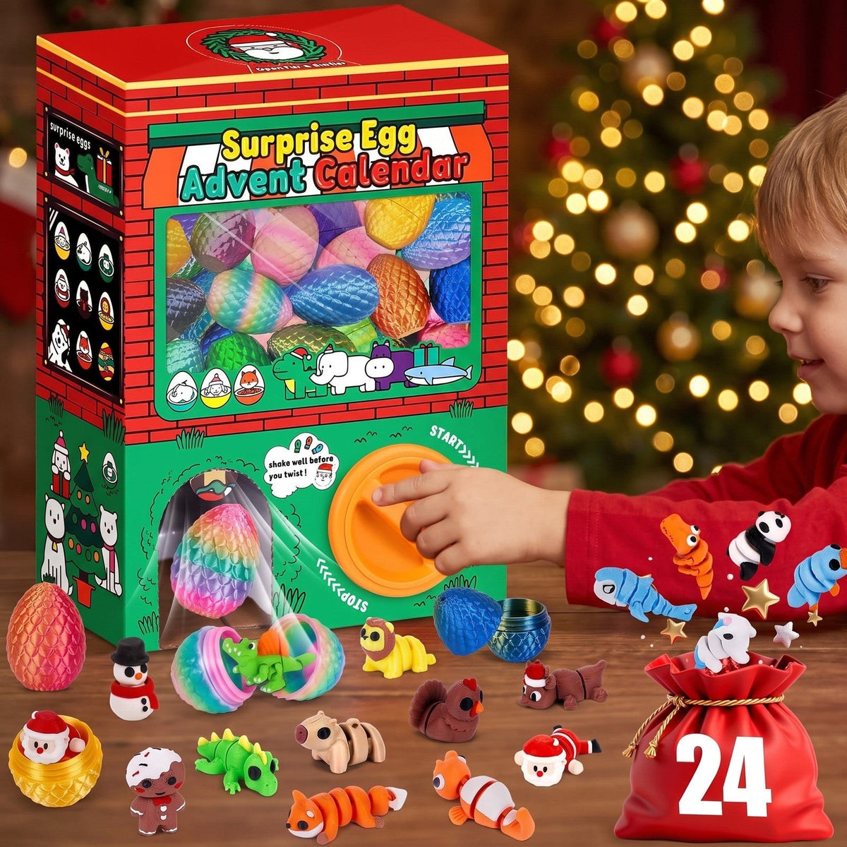 Calendrier de l'Avent Œufs Surprises, 24 Œufs avec Figurines Souples Imprimées en 3D