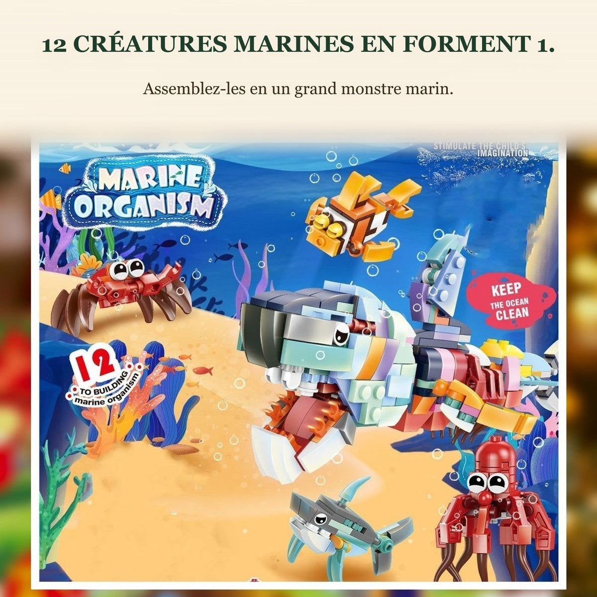 Calendrier de l'Avent Vie Marine, 24 Animaux en Briques + Grande Créature Marine