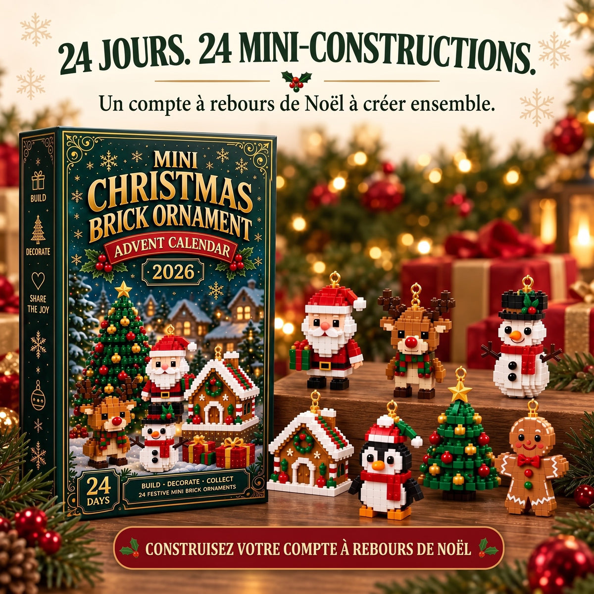 Calendrier de l'Avent de décorations de Noël – 24 mini-kits de construction pour décoration de Noël