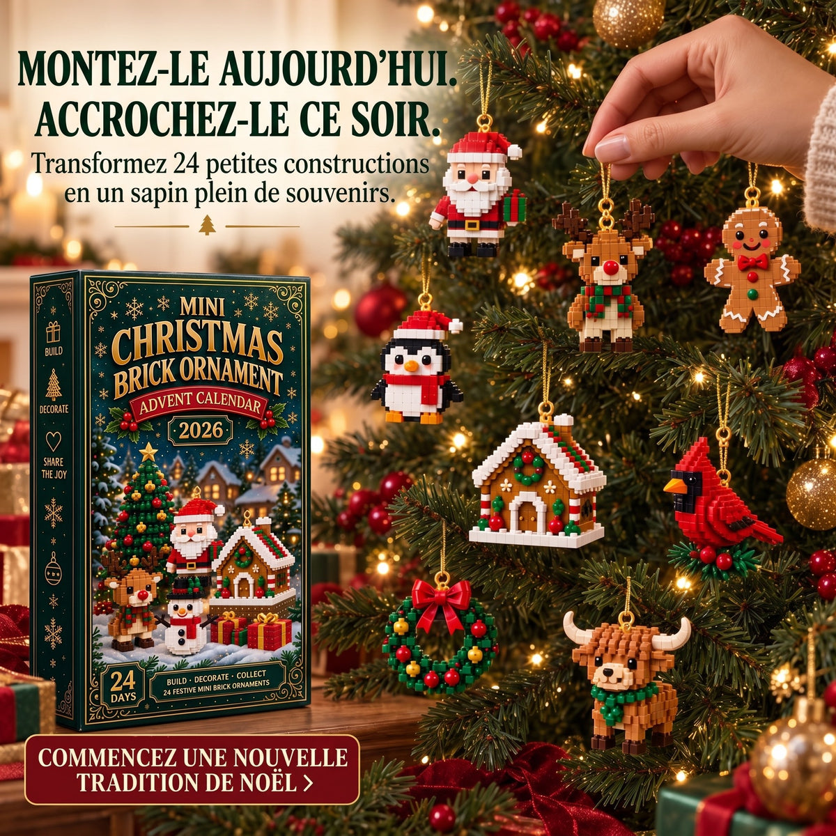 Calendrier de l'Avent de décorations de Noël – 24 mini-kits de construction pour décoration de Noël