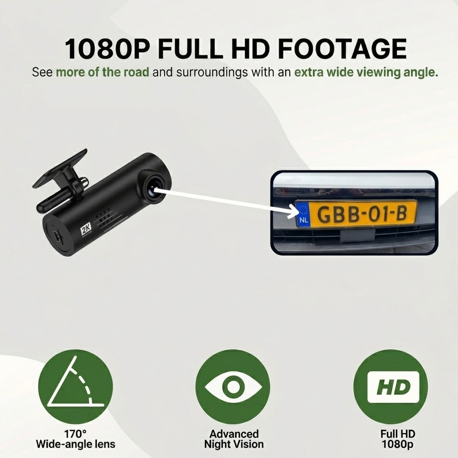 Caméra de bord automobile 1080P, grand angle 170°, vision nocturne Sony Starvis, capteur G, alertes vocales, enregistrement en boucle continu