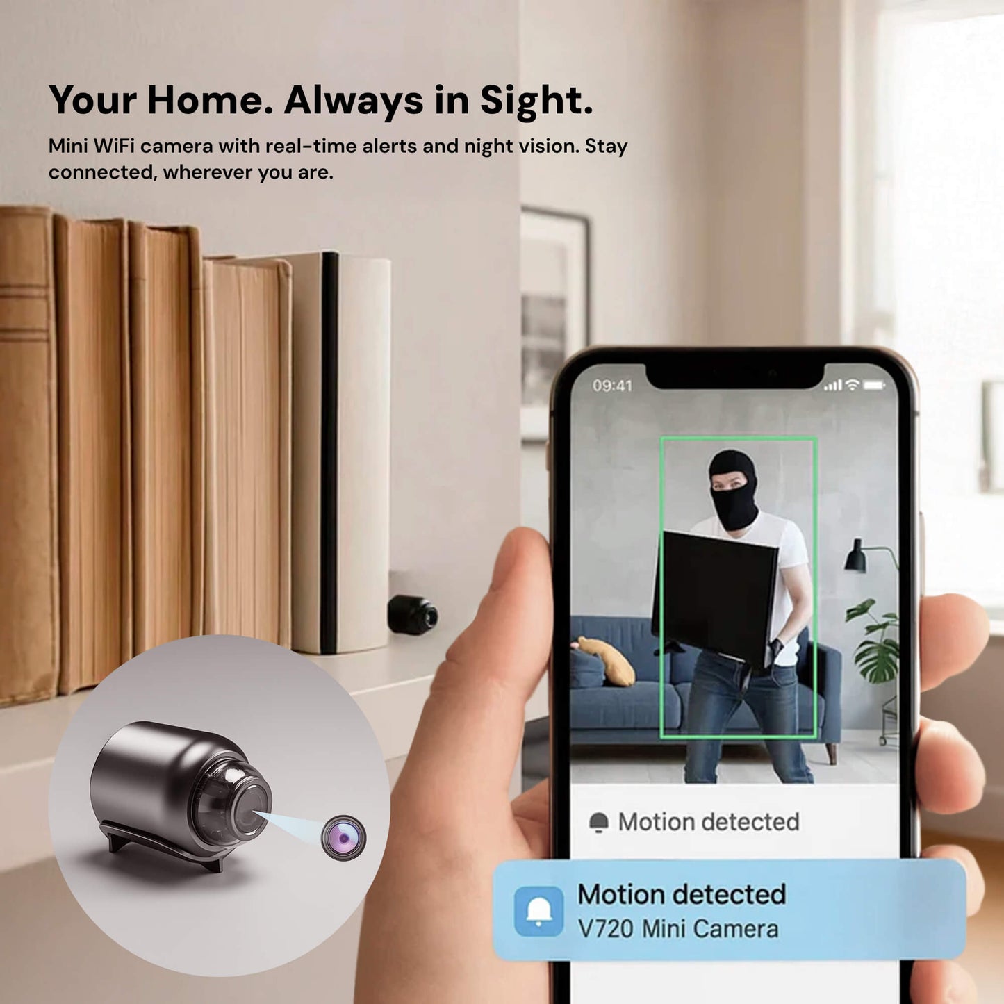 Caméra de surveillance sans fil discrète HD 1080P avec audio