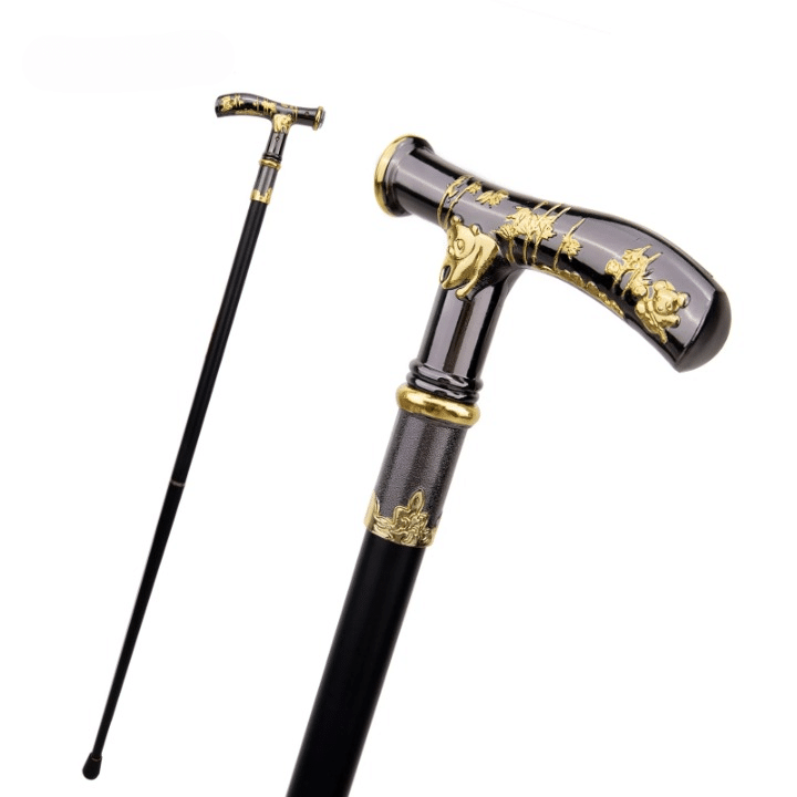 Canne de marche orthopédique de qualité supérieure avec poignée sculptée et boussole intégrée – Élégante et résistante