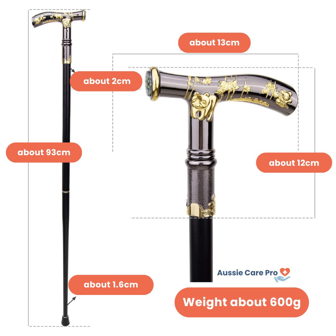 Canne de marche orthopédique de qualité supérieure avec poignée sculptée et boussole intégrée – Élégante et résistante
