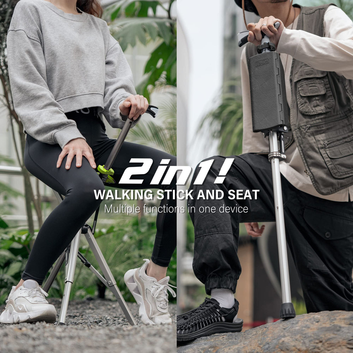 Canne-siège pliante confortable - légère et portable