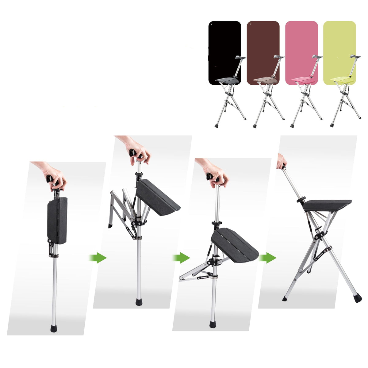 Canne-siège pliante confortable - légère et portable