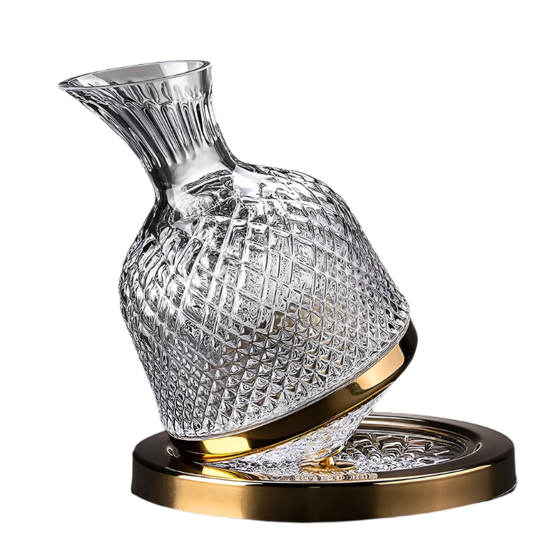 Carafe rotative en cristal de haute qualité – design luxueux et élégant avec fonction de rotation pour une meilleure aération – idéale pour le whisky et autres spiritueux – un ajout unique pour votre table