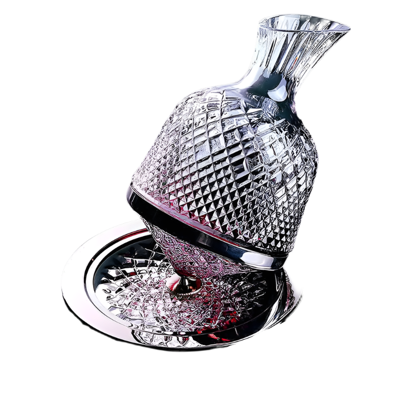 Carafe rotative en cristal de haute qualité – design luxueux et élégant avec fonction de rotation pour une meilleure aération – idéale pour le whisky et autres spiritueux – un ajout unique pour votre table