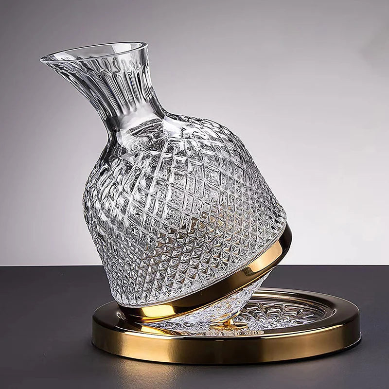 Carafe rotative en cristal de haute qualité – design luxueux et élégant avec fonction de rotation pour une meilleure aération – idéale pour le whisky et autres spiritueux – un ajout unique pour votre table