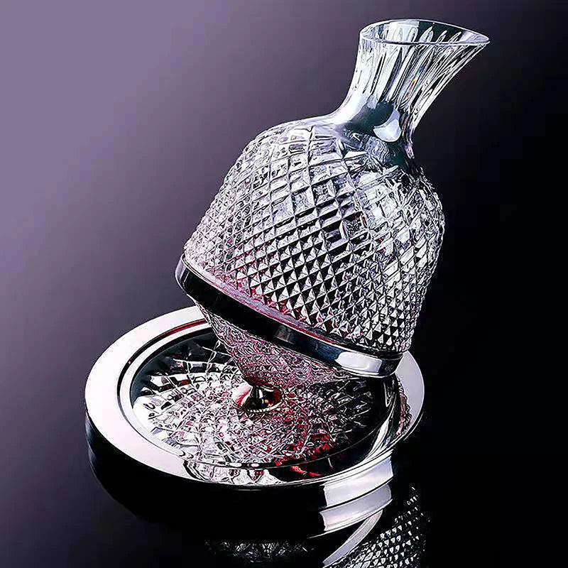 Carafe rotative en cristal de haute qualité – design luxueux et élégant avec fonction de rotation pour une meilleure aération – idéale pour le whisky et autres spiritueux – un ajout unique pour votre table