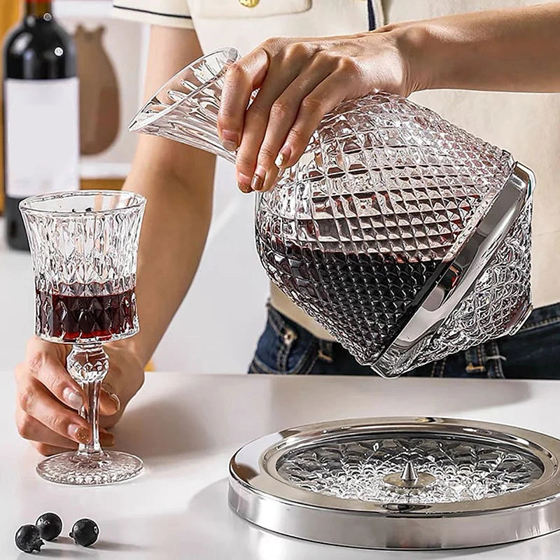 Carafe rotative en cristal de haute qualité – design luxueux et élégant avec fonction de rotation pour une meilleure aération – idéale pour le whisky et autres spiritueux – un ajout unique pour votre table
