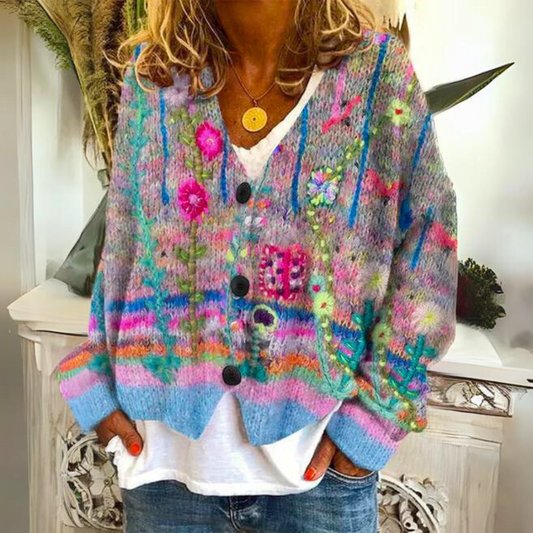 Cardigan chaud à motif tendance et coupe ample