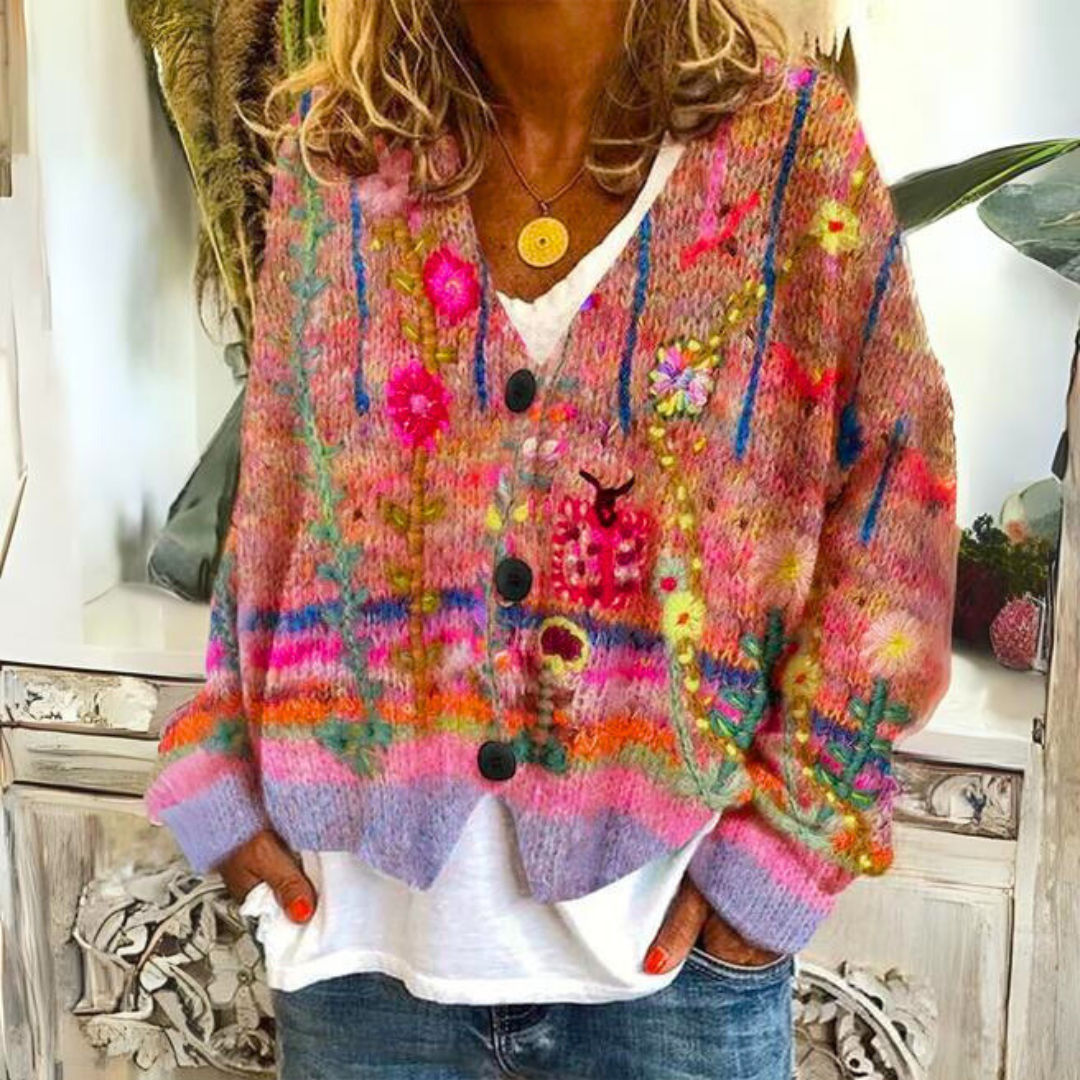 Cardigan chaud à motif tendance et coupe ample