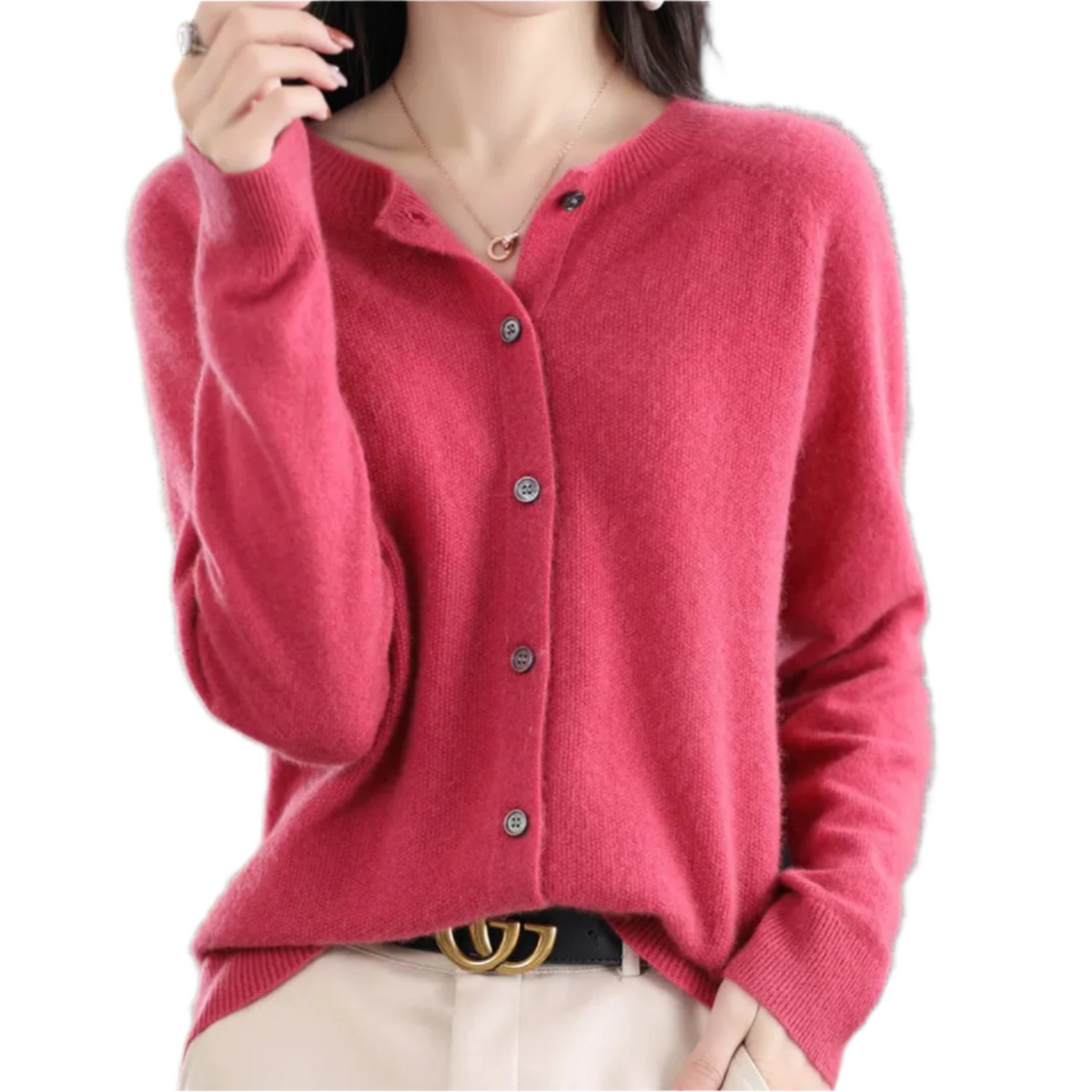Cardigan en laine à encolure ronde pour femme - gilet tricoté blanc