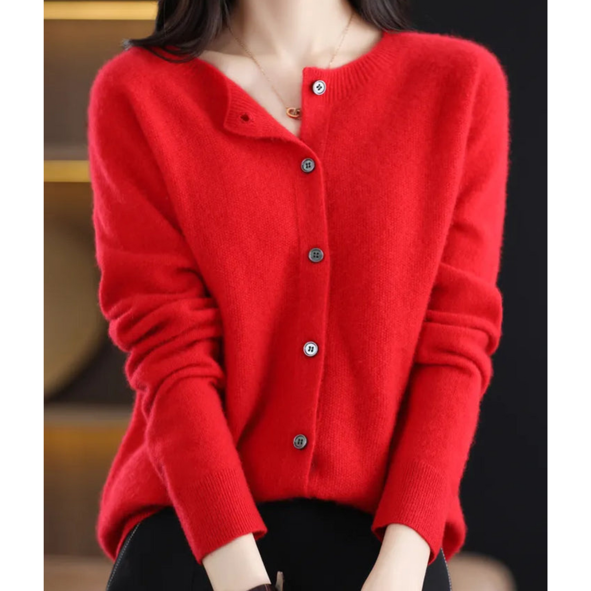 Cardigan en laine à encolure ronde pour femme - gilet tricoté blanc