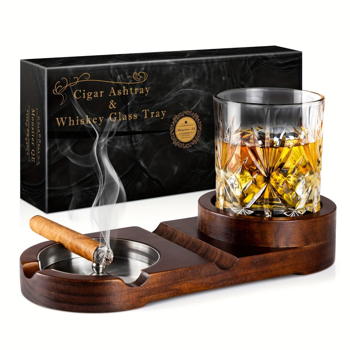 Cendrier à cigare créatif et plateau pour verre à whisky - CADEAU idéal pour la Fête des Pères ou cadeau d'entreprise