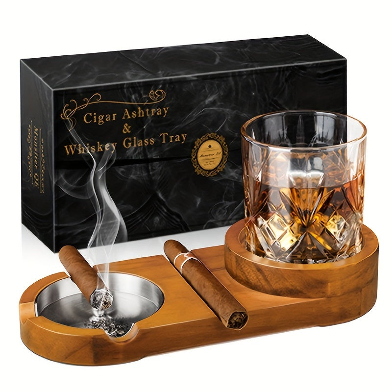 Cendrier à cigare créatif et plateau pour verre à whisky - CADEAU idéal pour la Fête des Pères ou cadeau d'entreprise