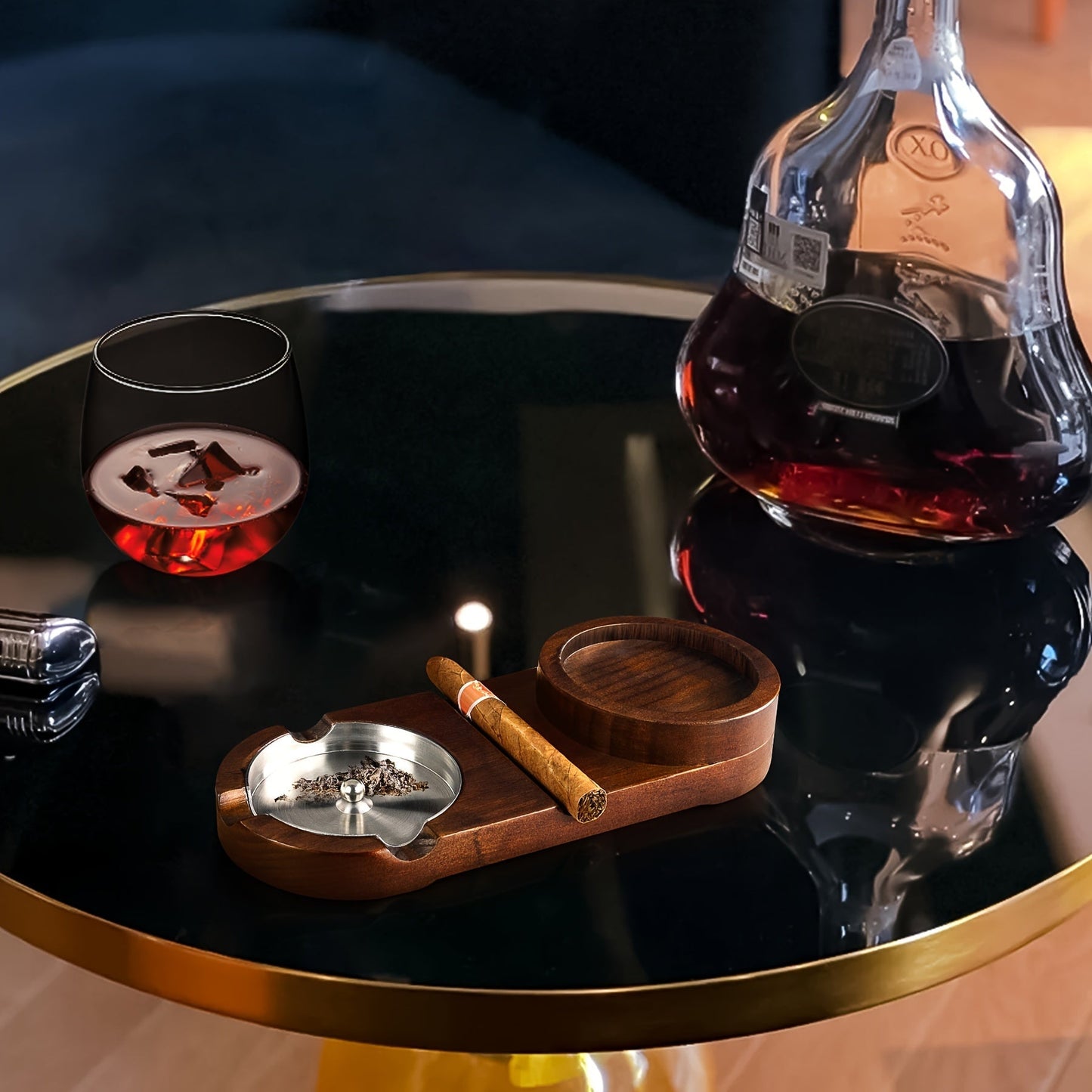 Cendrier à cigare créatif et plateau pour verre à whisky - CADEAU idéal pour la Fête des Pères ou cadeau d'entreprise