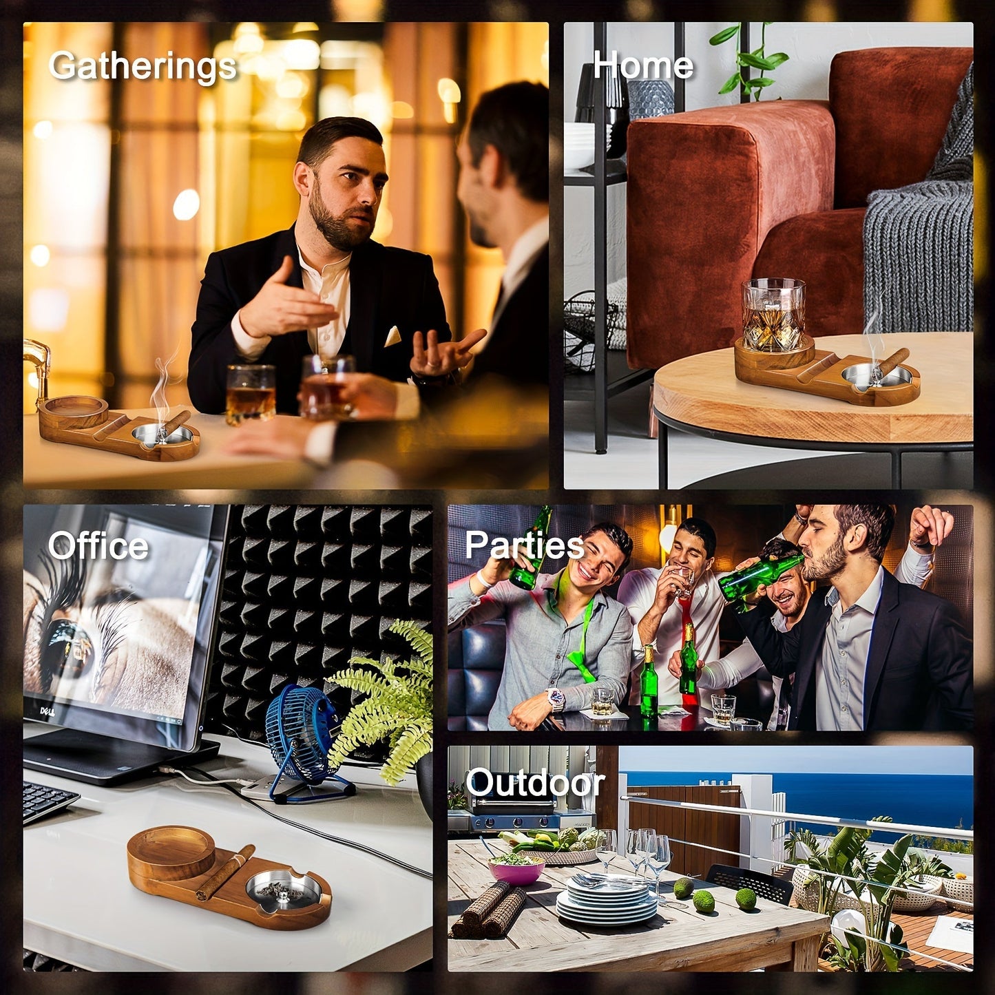 Cendrier à cigare créatif et plateau pour verre à whisky - CADEAU idéal pour la Fête des Pères ou cadeau d'entreprise