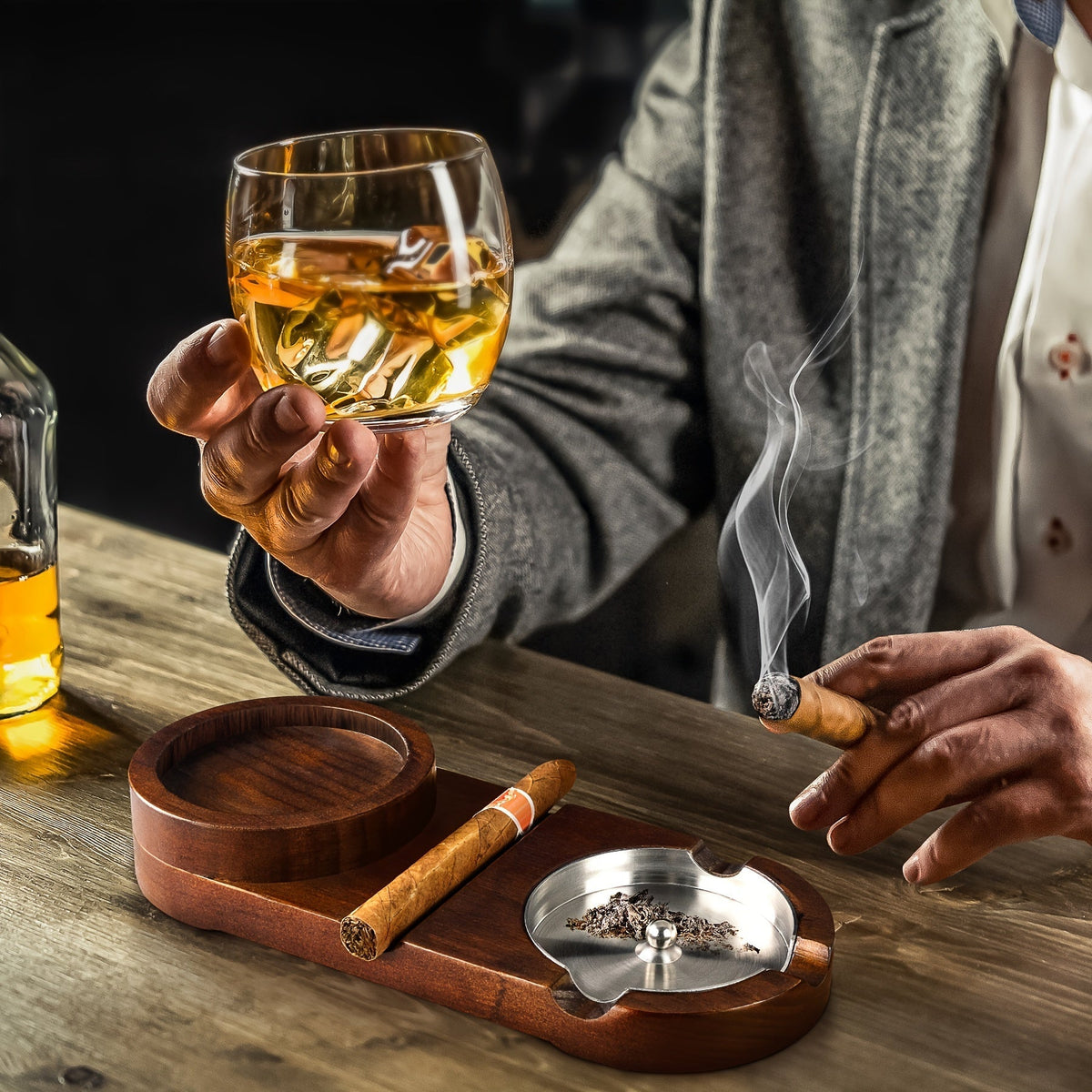 Cendrier à cigare créatif et plateau pour verre à whisky - CADEAU idéal pour la Fête des Pères ou cadeau d'entreprise