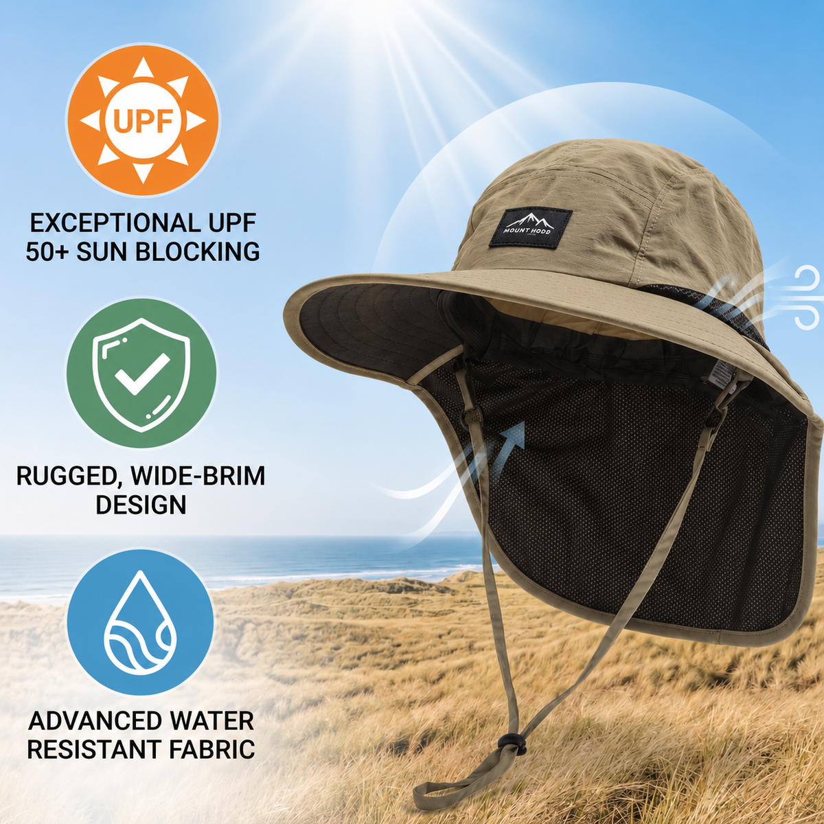 Chapeau de soleil de randonnée avec protège-nuque | UPF 50