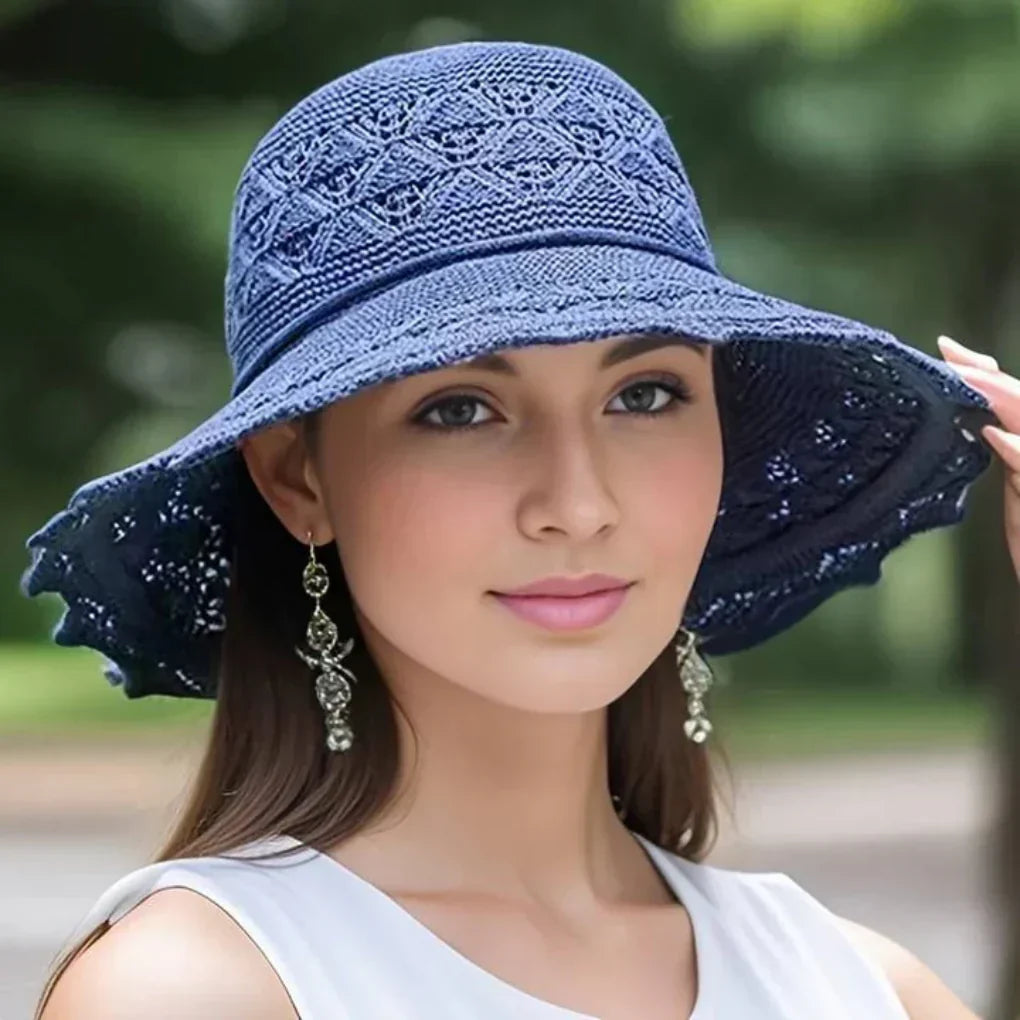 Chapeau de soleil femme à large bord et détails crochetés