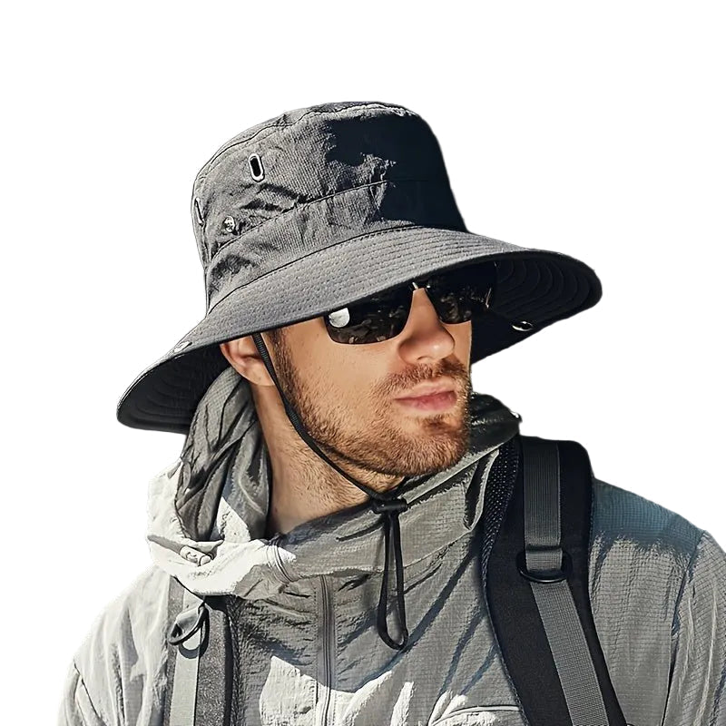 Chapeau de soleil homme à large bord pour activités outdoor avec ventilation