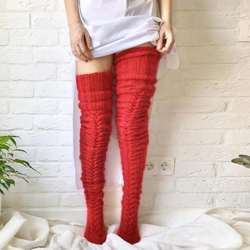 Chaussettes hautes au-dessus du genou tricotées main pour femme - Douces et chaudes