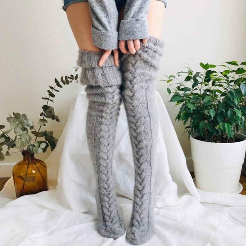 Chaussettes hautes au-dessus du genou tricotées main pour femme - Douces et chaudes