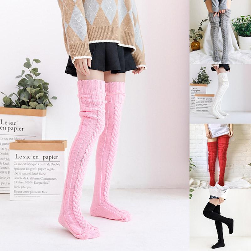 Chaussettes hautes au-dessus du genou tricotées main pour femme - Douces et chaudes