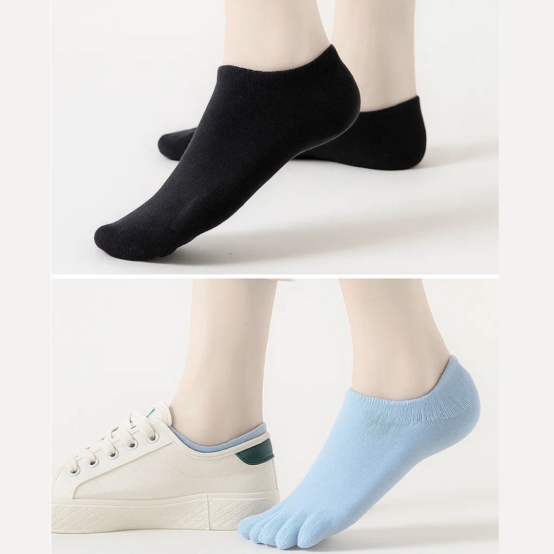 Chaussettes invisibles à orteils séparés – Maille respirante antidérapante – Coupe basse – Confort estival, prévention des ampoules et fraîcheur toute la journée