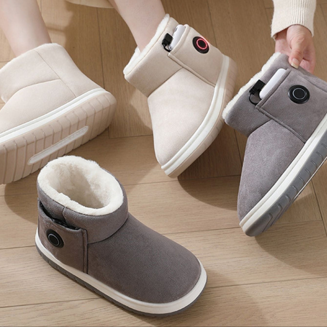 Chaussons chauffants USB pour homme et femme – Chaussons doux avec réglage de la température