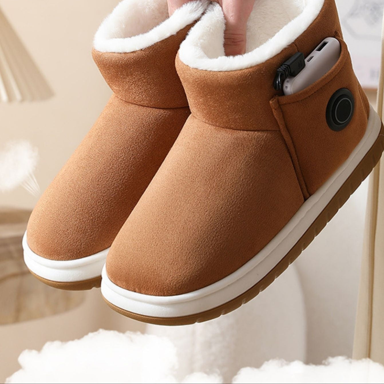 Chaussons chauffants USB pour homme et femme – Chaussons doux avec réglage de la température