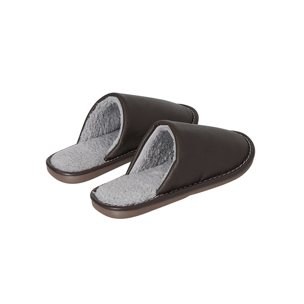 Chaussons d'intérieur en cuir PU – Élégants, durables et confortables (marron et gris)