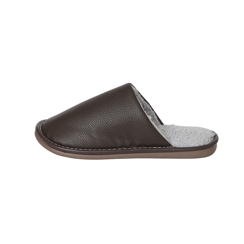 Chaussons d'intérieur en cuir PU – Élégants, durables et confortables (marron et gris)