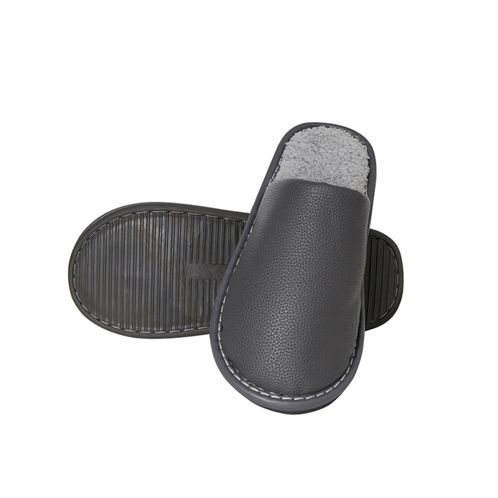 Chaussons d'intérieur en cuir PU – Élégants, durables et confortables (marron et gris)