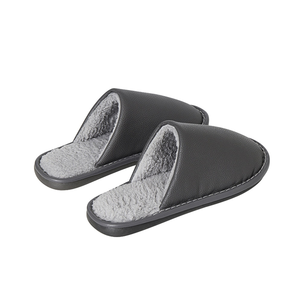 Chaussons d'intérieur en cuir PU – Élégants, durables et confortables (marron et gris)