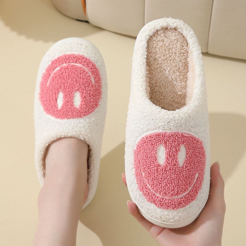 Chaussons d'intérieur pour femme à motif smiley et doublure douce