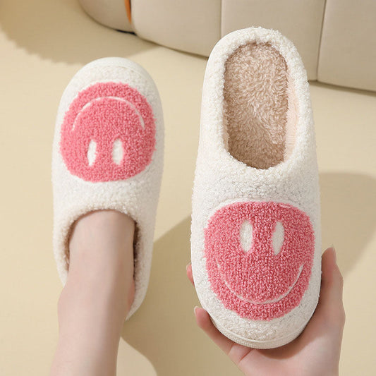 Chaussons d'intérieur pour femme à motif smiley et doublure douce