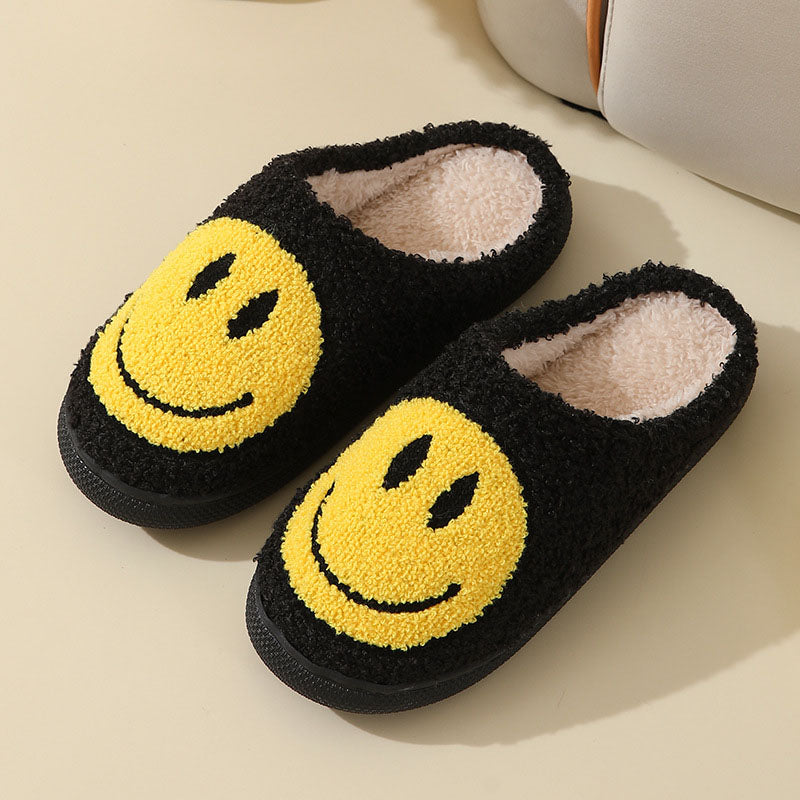Chaussons d'intérieur pour femme à motif smiley et doublure douce