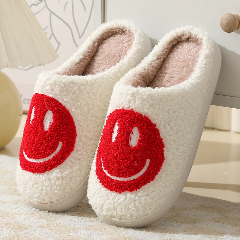 Chaussons d'intérieur pour femme à motif smiley et doublure douce