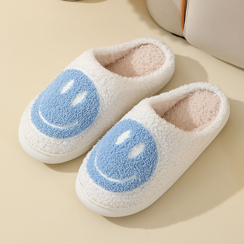 Chaussons d'intérieur pour femme à motif smiley et doublure douce
