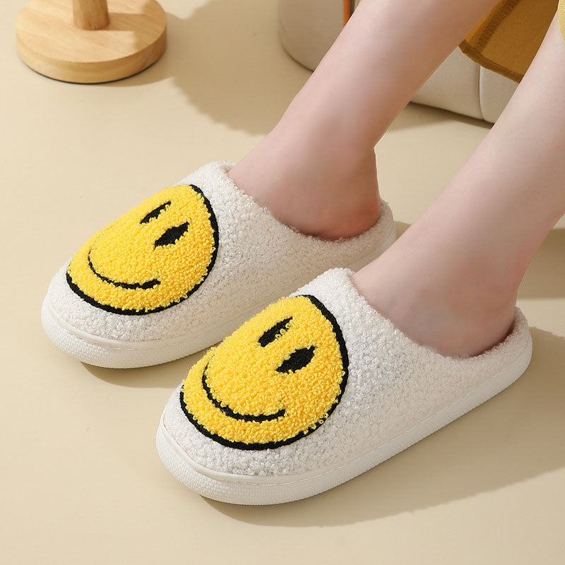 Chaussons d'intérieur pour femme à motif smiley et doublure douce